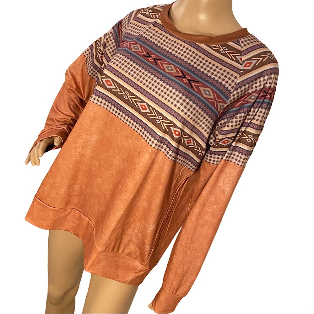 🆕 EXCLUSIVE  | SOUTHWESTERN CHECKERED SWEATSHIRT TOP  SZ L - Picture 3 of 15